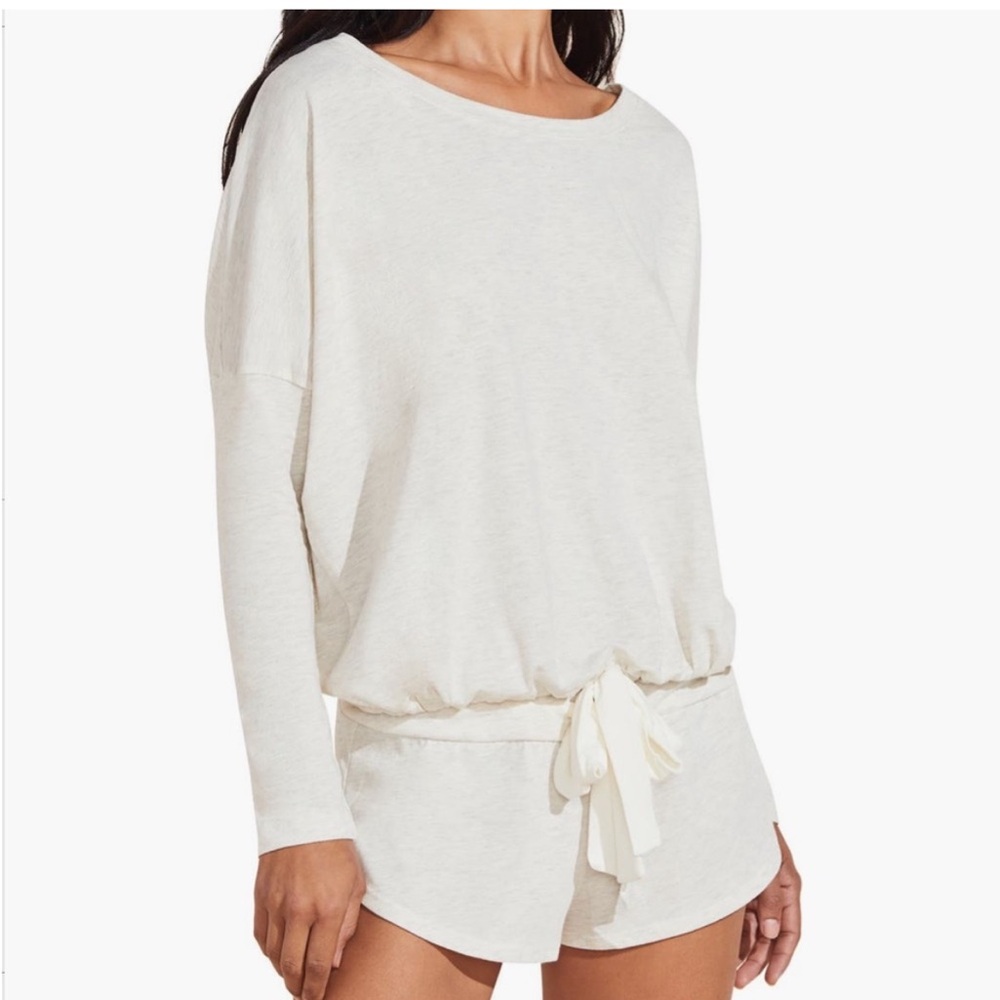 Eberjey Beige Sadie Stripes Slouchy Long Sleeve Shirt S